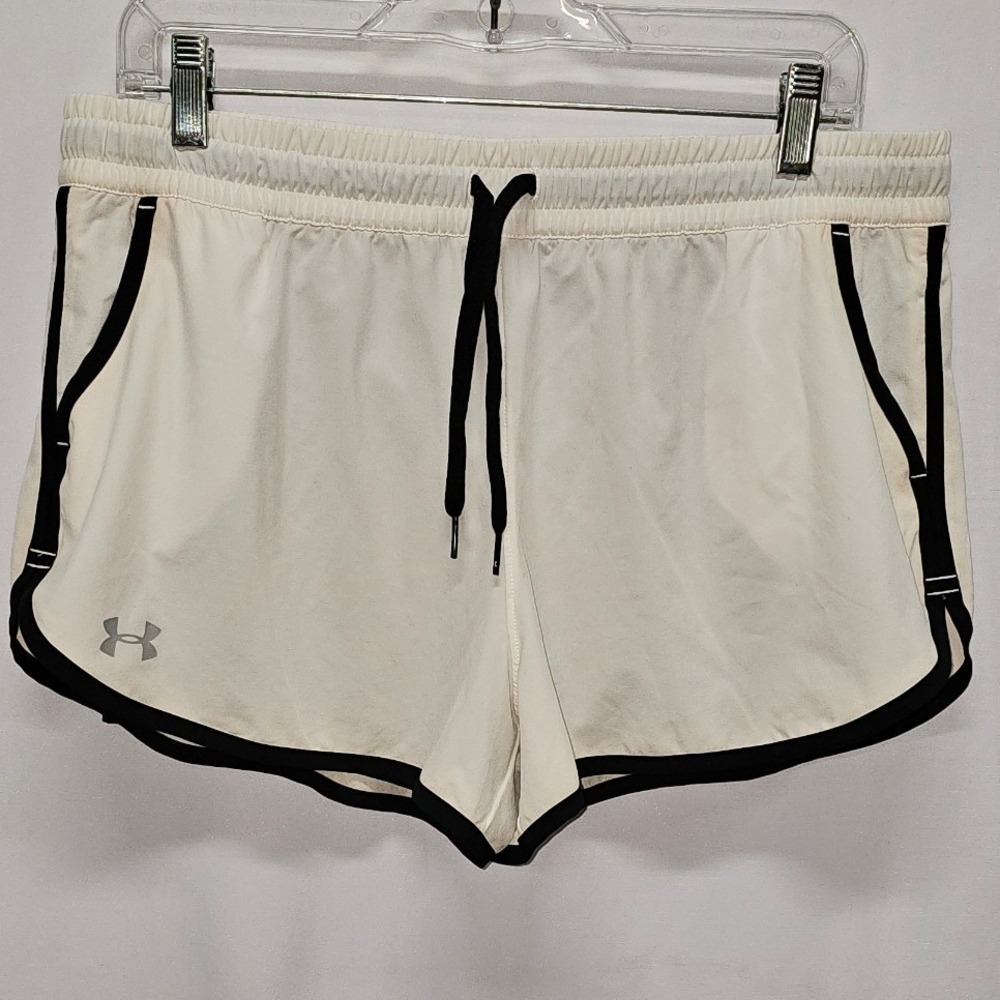 Under Armour Fly By 2.0‎ Running Shorts Womens Large White Black Athletic Gym